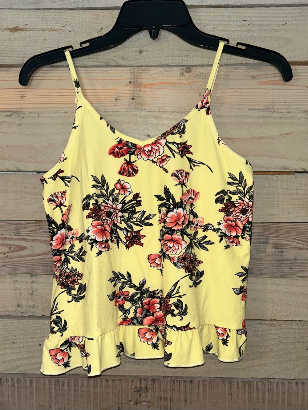 Derek Heart Yellow Floral Ruffle Hem Camisole